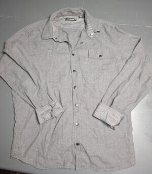 ProjeK Raw Gray Western Flannel Shirt Mens L Snap Button Cotton Workwear